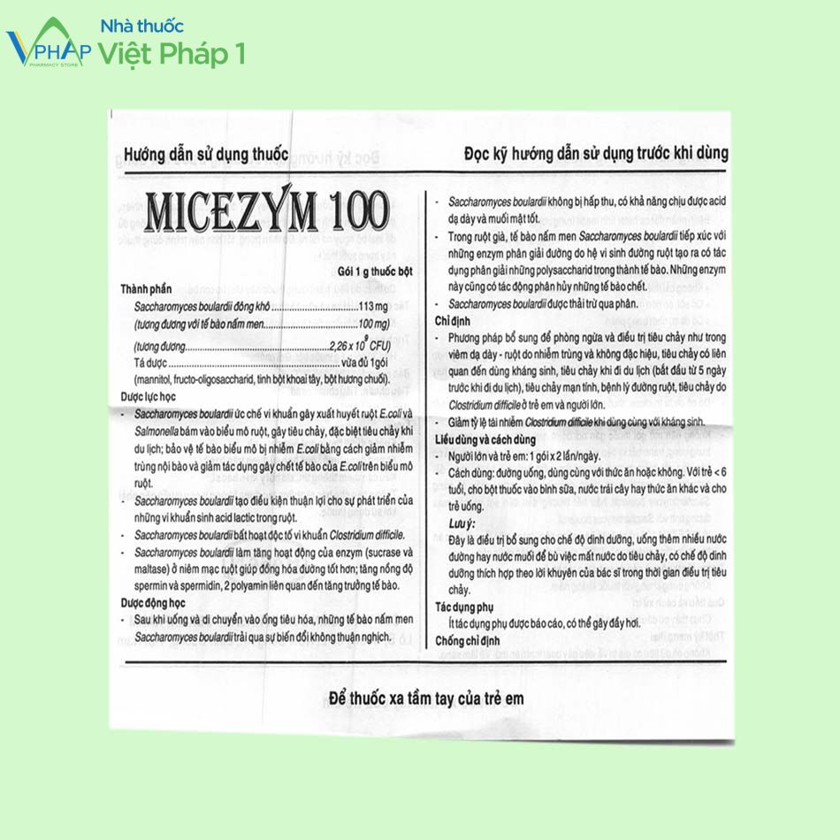 Tờ hướng dẫn sử dụng Micezym 100