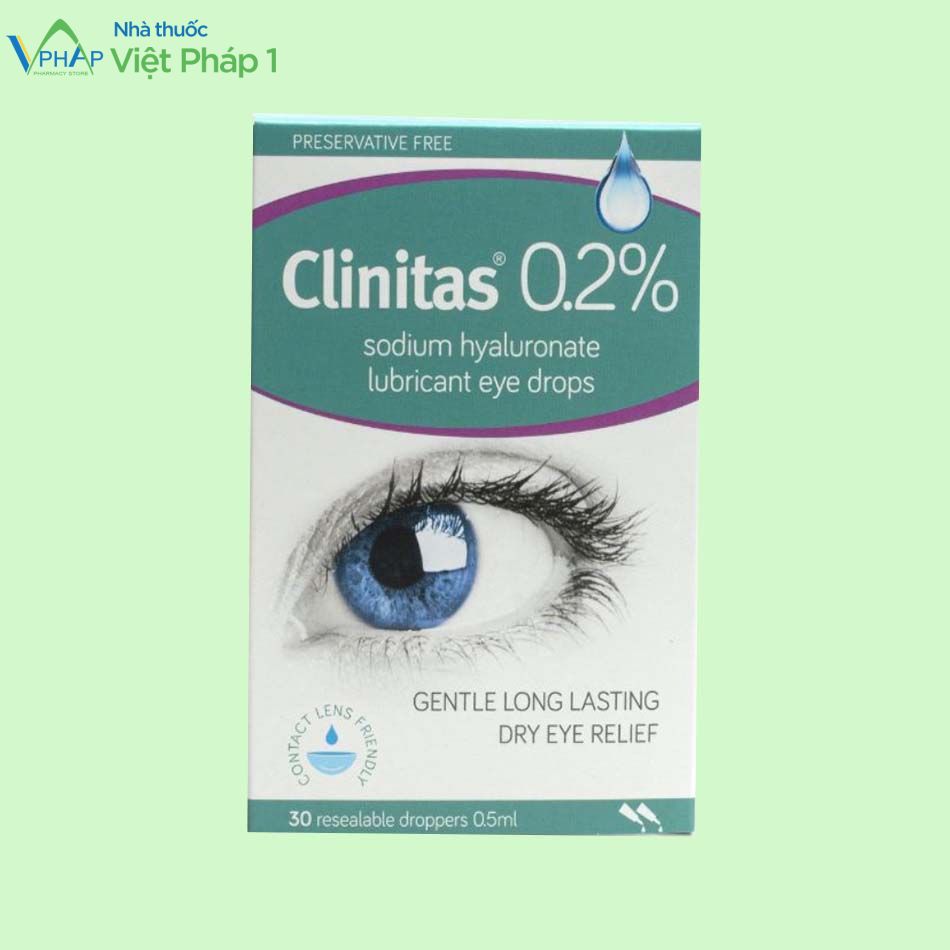Mặt trước của dung dịch nhỏ mắt Clinitas 0.2