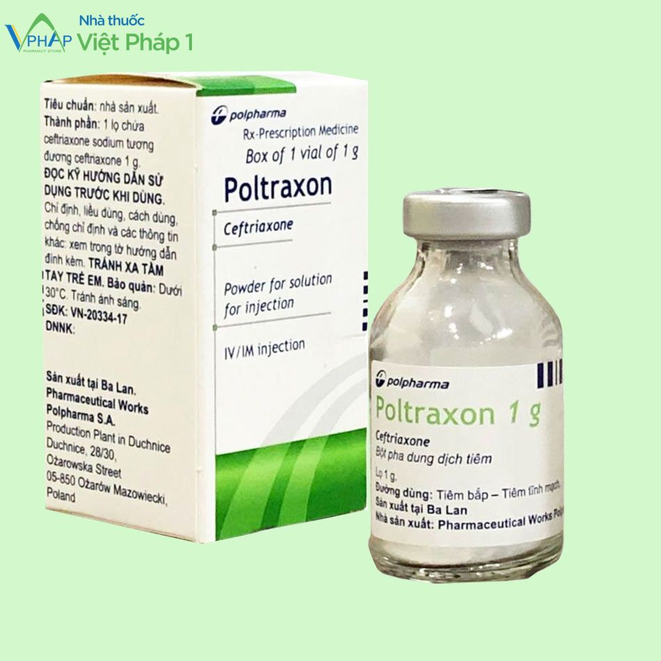 Hộp và lọ thuốc tiêm Poltraxon