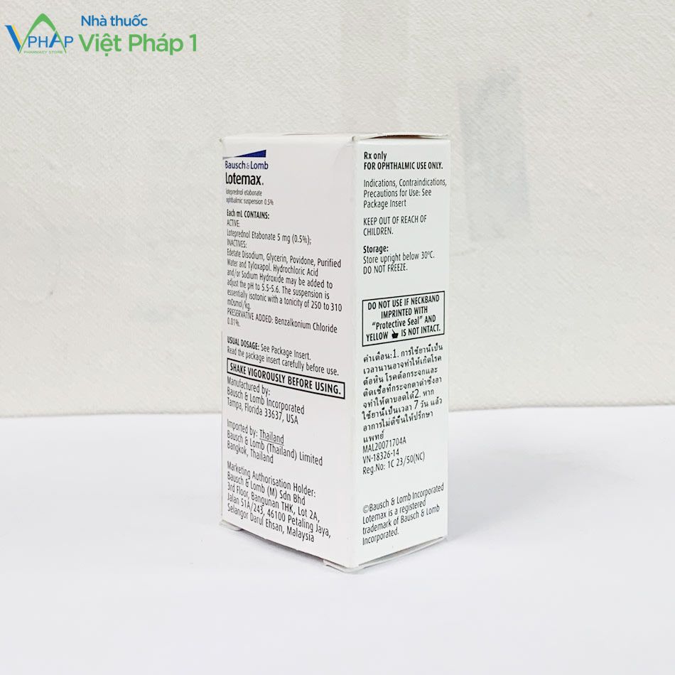 Hình ảnh: Mặt sau của hộp thuốc nhỏ mắt được chụp tại Nhà Thuốc Việt Pháp 1