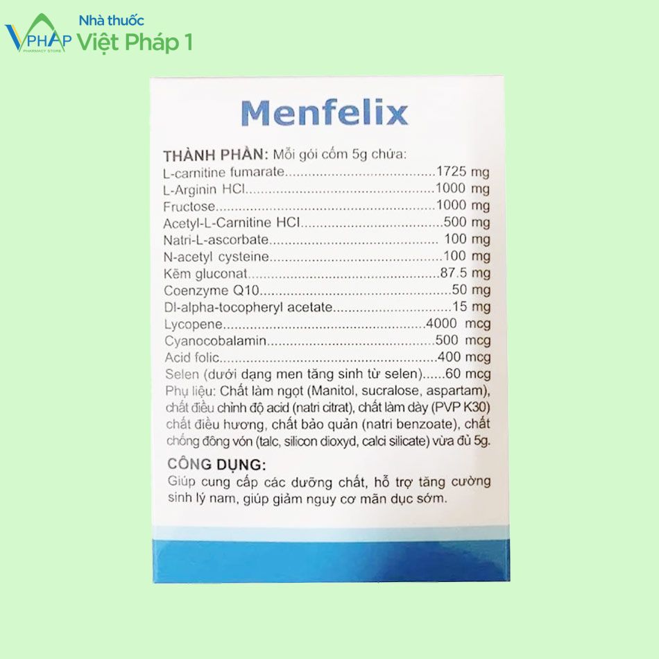 Thành phần của sản phẩm Menfelix