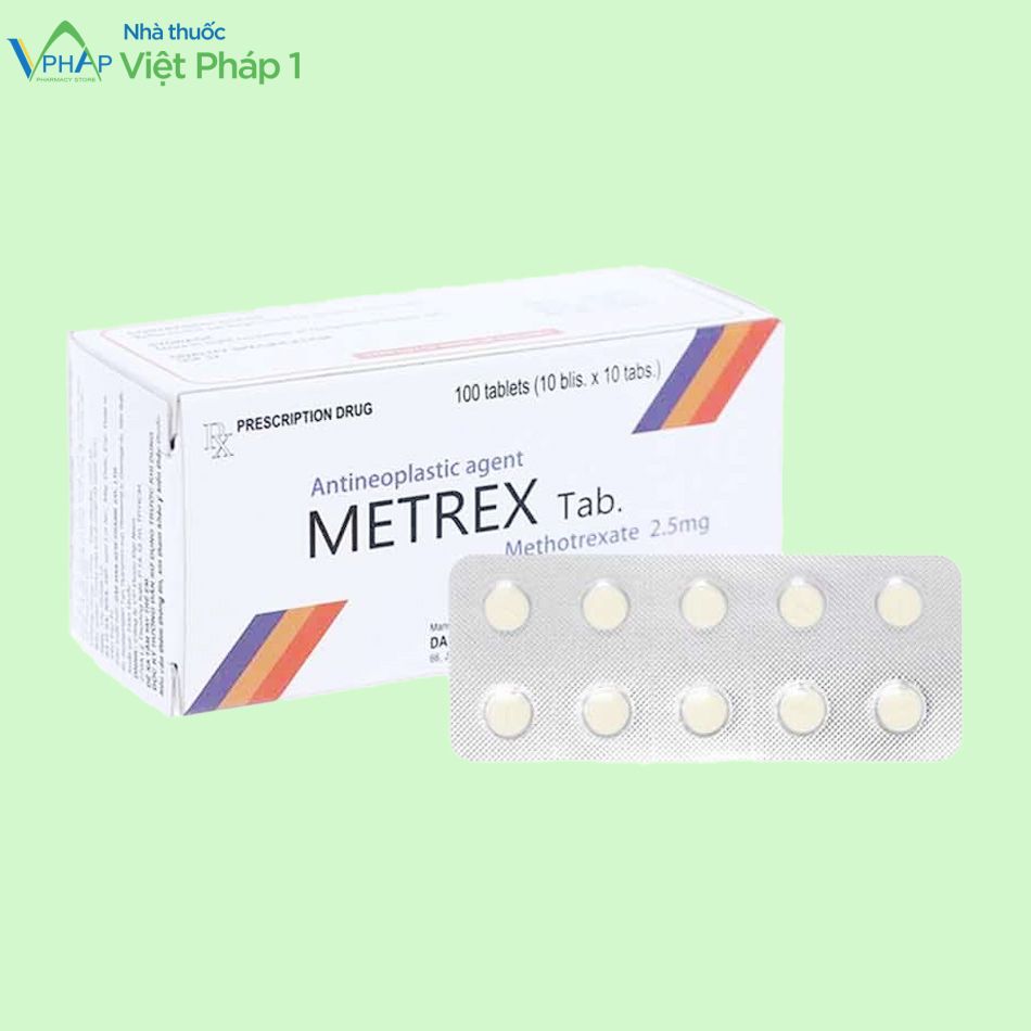 Hộp thuốc và vỉ thuốc Metrex 2.5mg