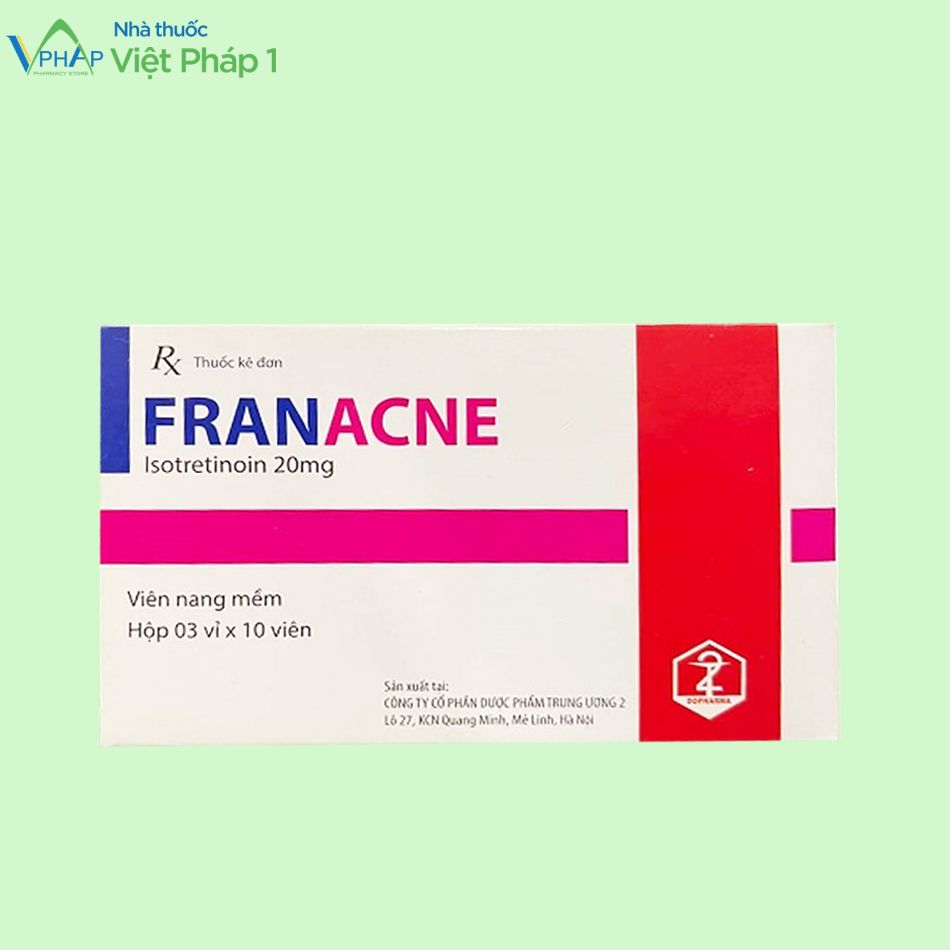 Hình ảnh mặt trước vỏ hộp thuốc Franacne 20mg