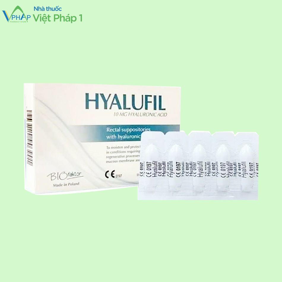 Hình ảnh: sản phẩm Hộp ngoài và viên đặt trực tràng Hyalufil giảm các triệu chứng bệnh trĩ