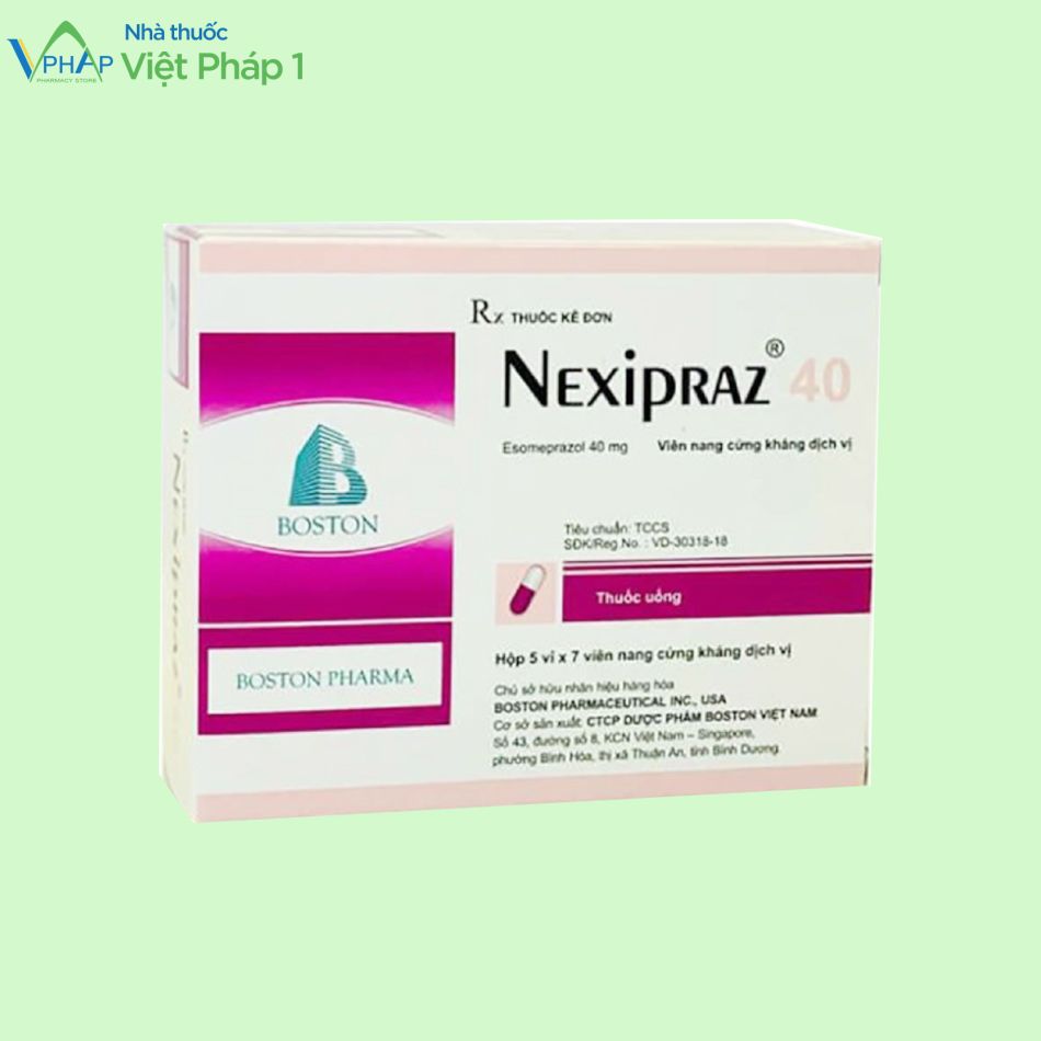 Hình ảnh: Hộp ngoài của thuốc Nexipraz 40 hộp 5 vỉ x 7 viên