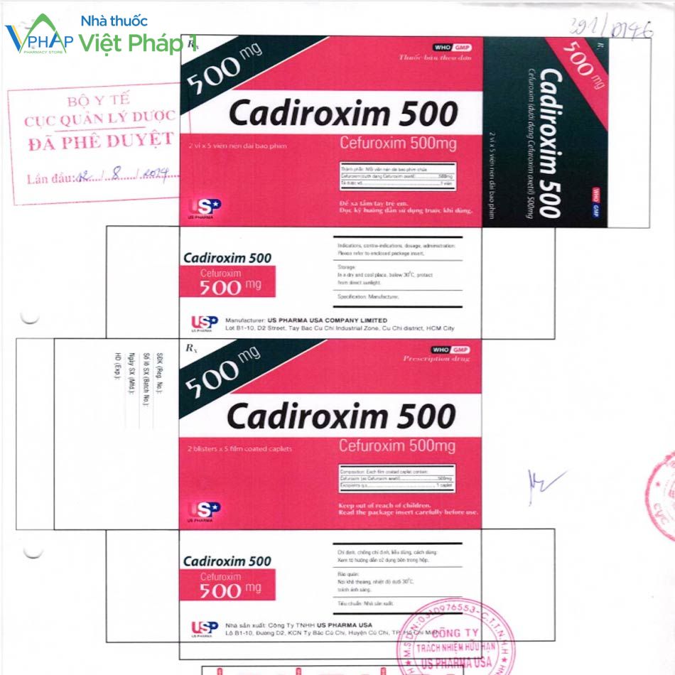 Mẫu bao bì thuốc Cadiroxim 500 