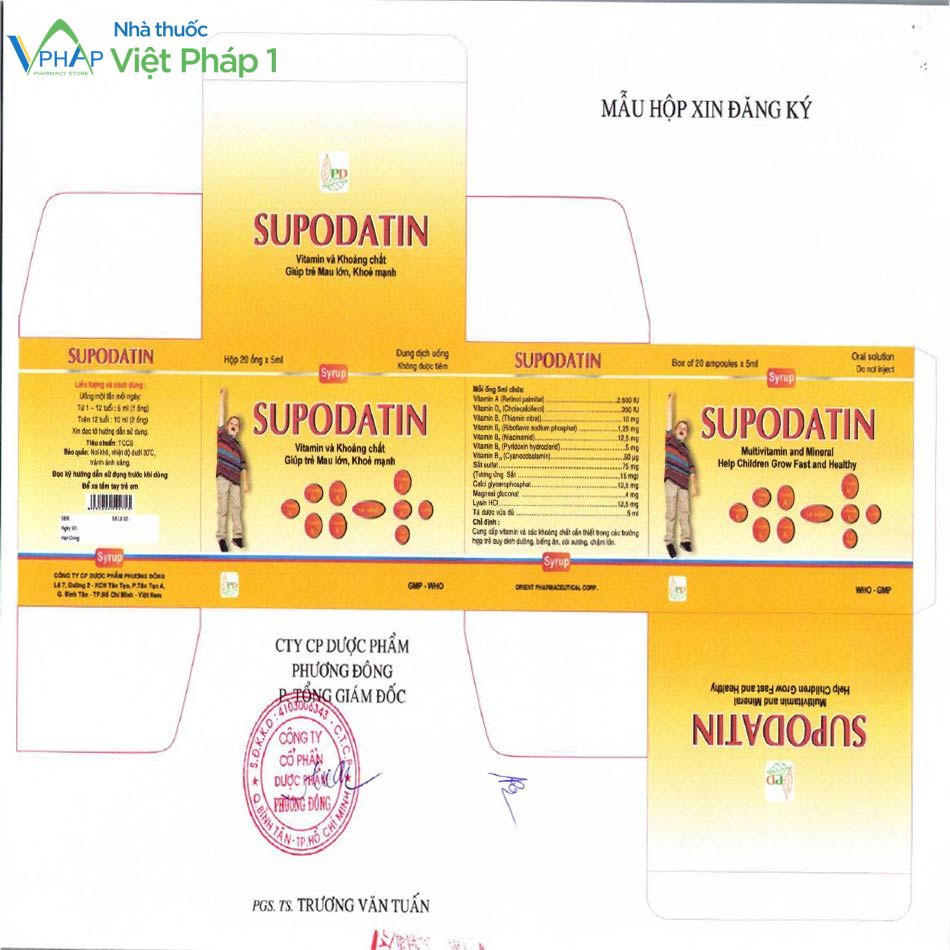 Mẫu nhãn đăng ký với cục quản lý dược của thuốc Supodatin 5ml