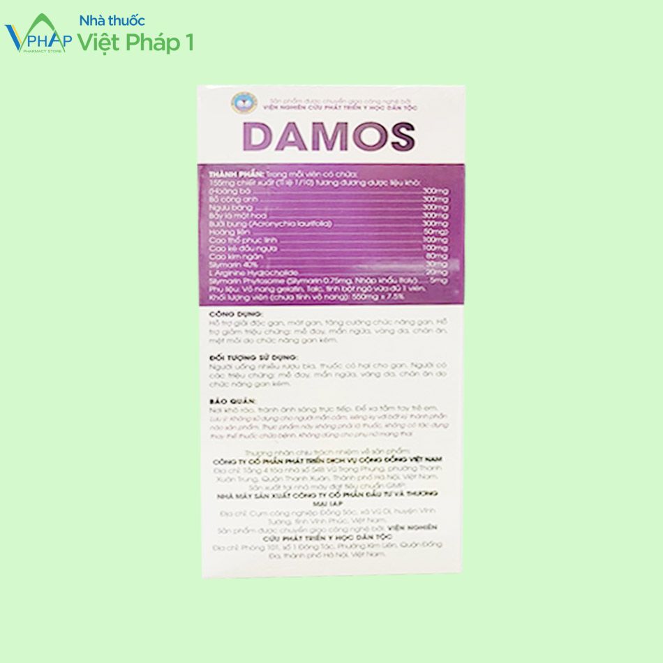 Thông tin thực phẩm bảo vệ sức khỏe Damos