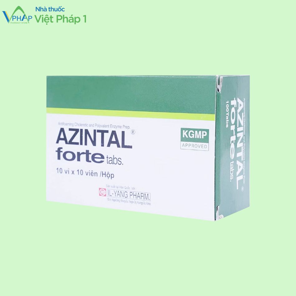 Hình ảnh góc nghiêng của hộp thuốc Azintal Forte