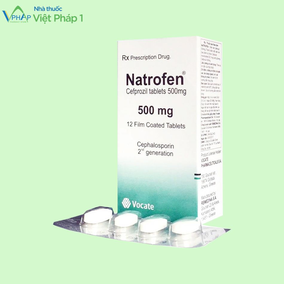 Hình ảnh hộp và vỉ thuốc Natrofen 500mg