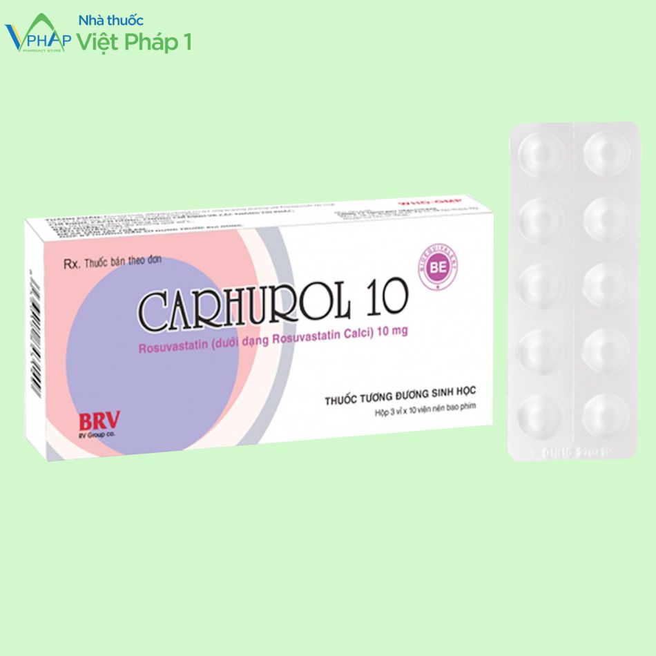 Hình ảnh hộp và vỉ thuốc Carhurol 10