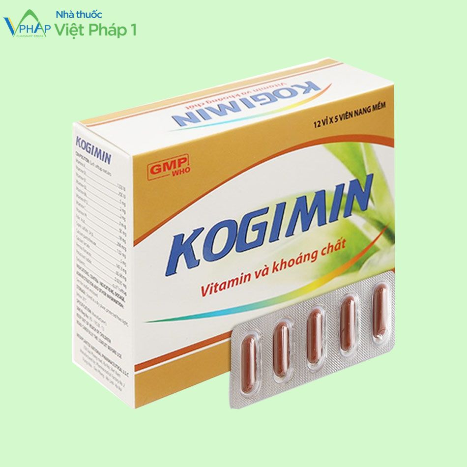 Hình ảnh: Hộp ngoài và vỉ thuốc Kogimin được sản xuất bởi công ty dược phẩm Mediplatex