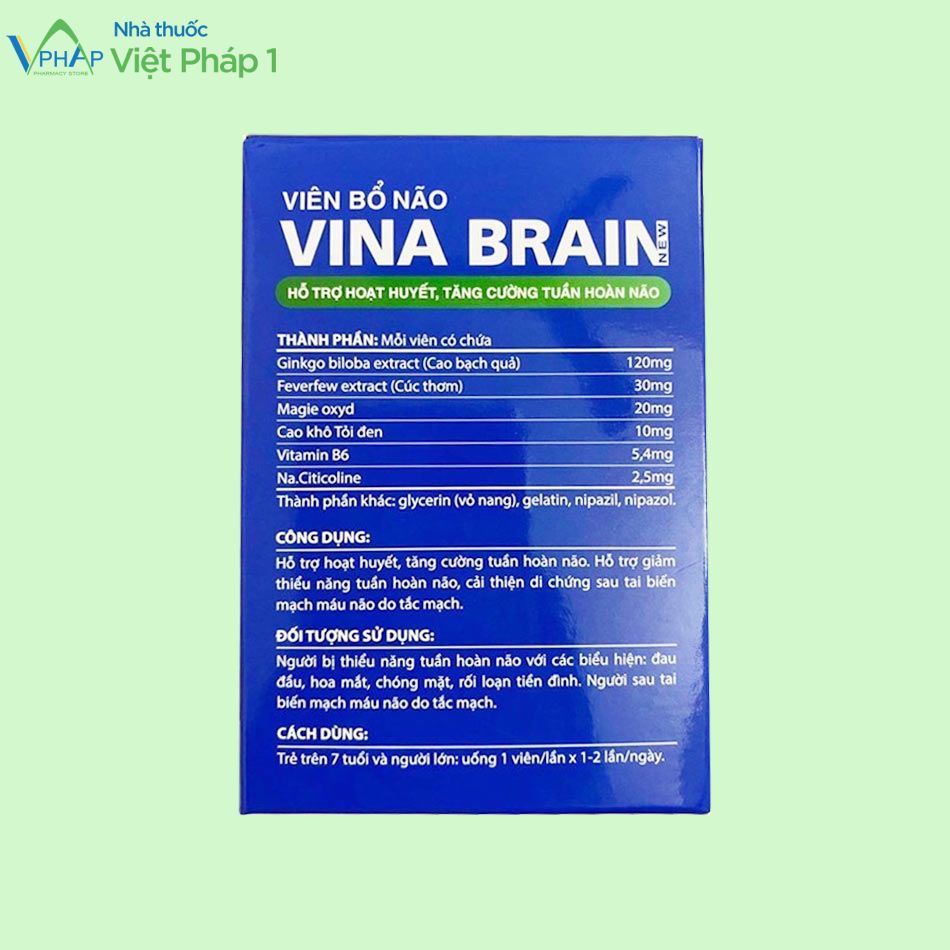 Hình ảnh: thành phần của sản phẩm Vina Brain