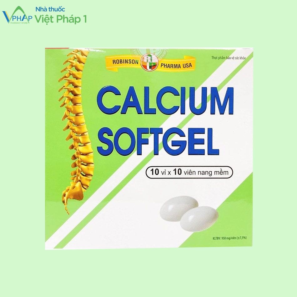 Hình ảnh: Hộp ngoài sản phẩm Calcium Softgel giúp chắc khỏe xương khớp, phát triển chiều cao