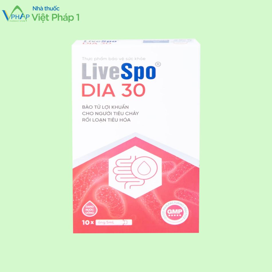 LiveSpo Dia 30 hỗ trợ giảm các triệu chứng tiêu chảy, rối loạn tiêu hóa
