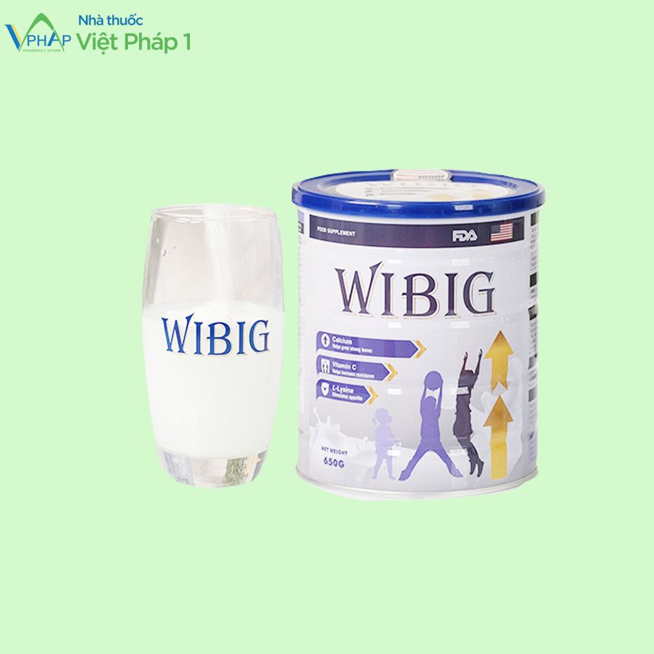 Hình ảnh hộp và ly sữa tăng chiều cao Wibig