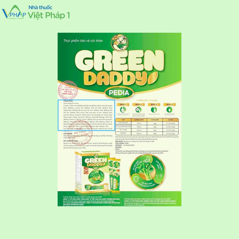 Thông tin sữa Green Daddy Pedia