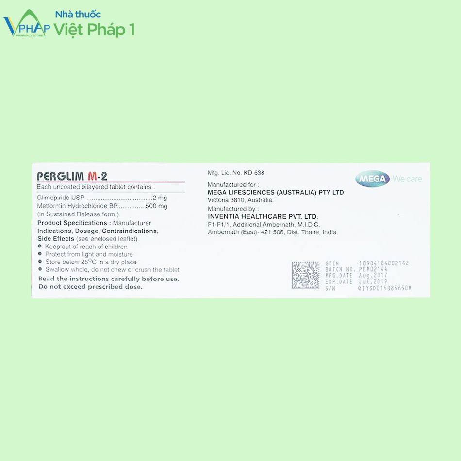 Thành phần và thông tin của thuốc Perglim M-2