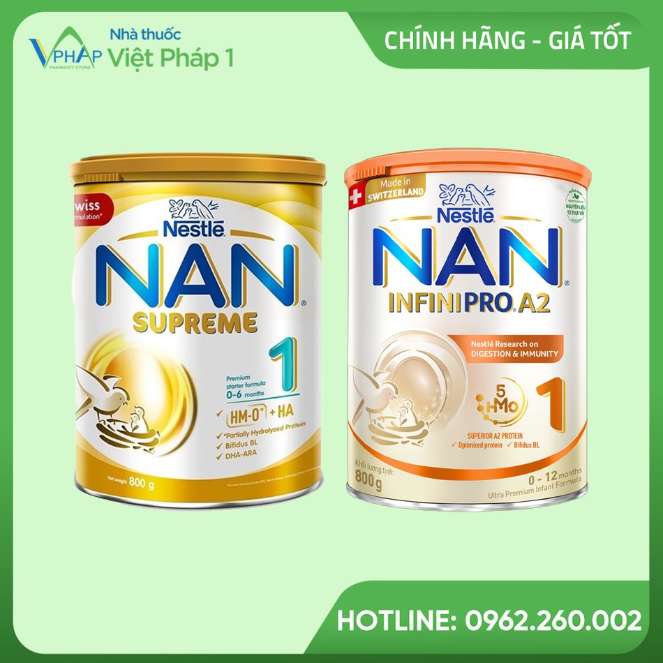 Hình ảnh sữa Nan Supreme số 1 và Nan Infinipro A2 số 1