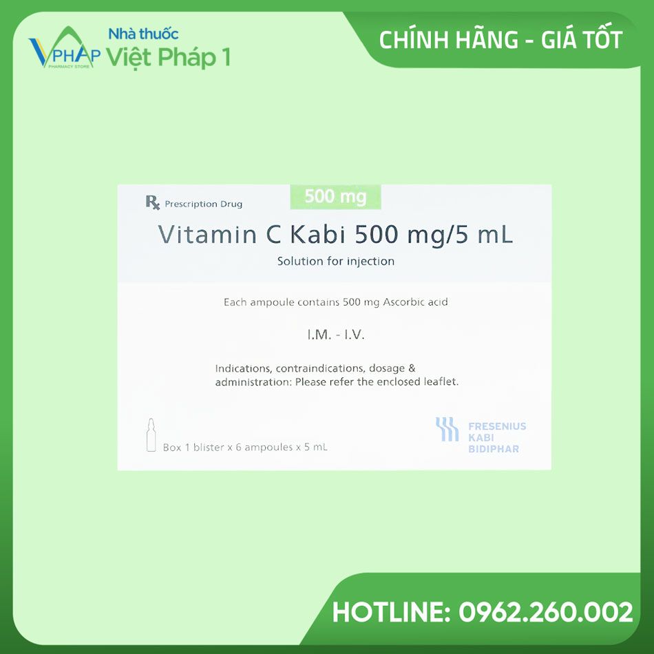 Hình ảnh của hộp thuốc Vitamin C Kabi 500mg/5ml