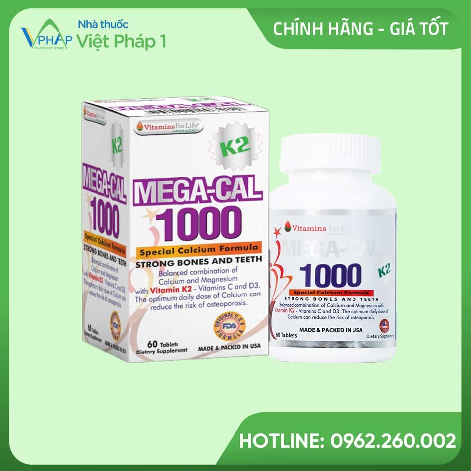 Hình ảnh hộp và lọ của sản phẩm Mega-Cal 1000