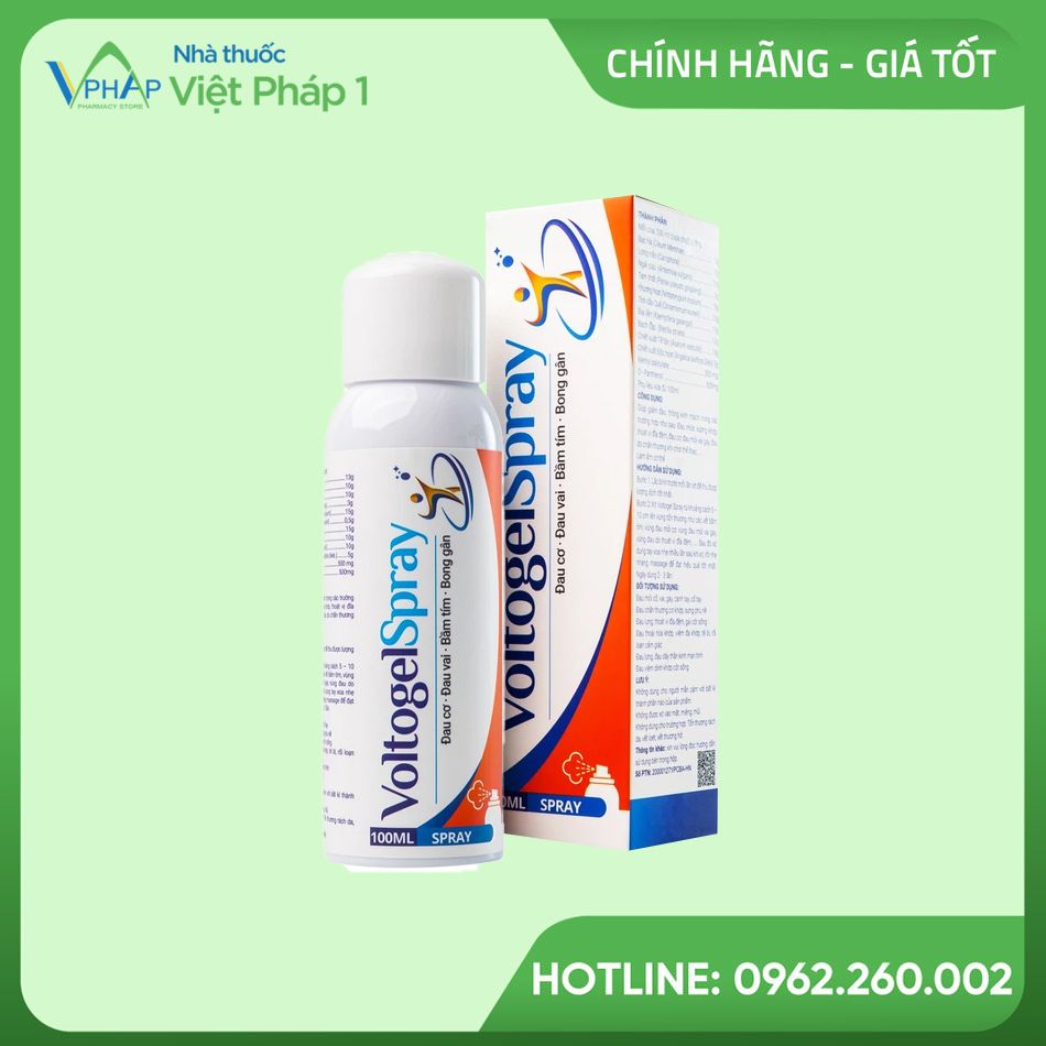 Hình ảnh hộp và chai xịt sản phẩm Voltogel Spray