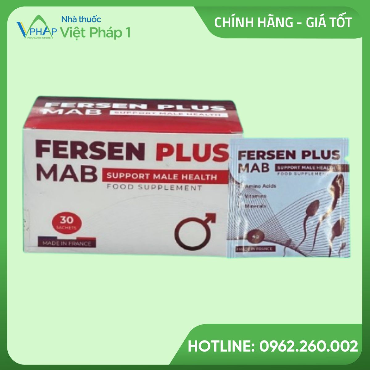 Ảnh hộp và gói sản phẩm Fersen plus mab