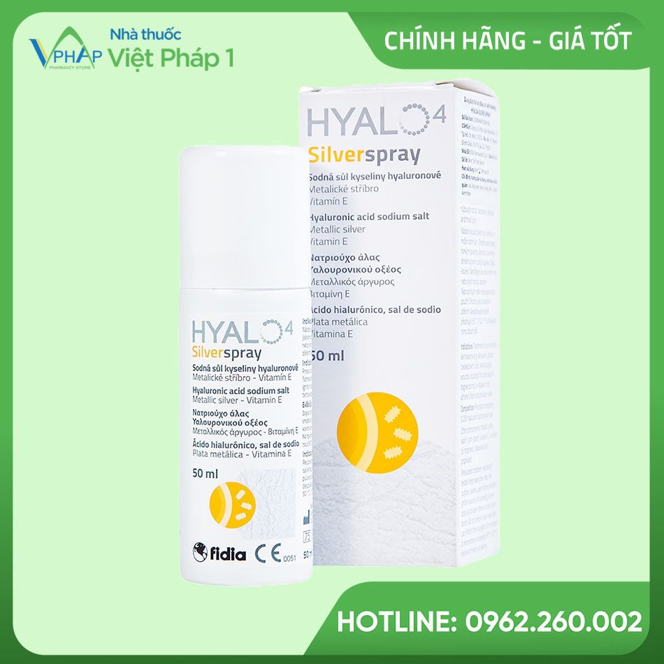 Hộp và chai xịt Hyalo4 Silver Spray