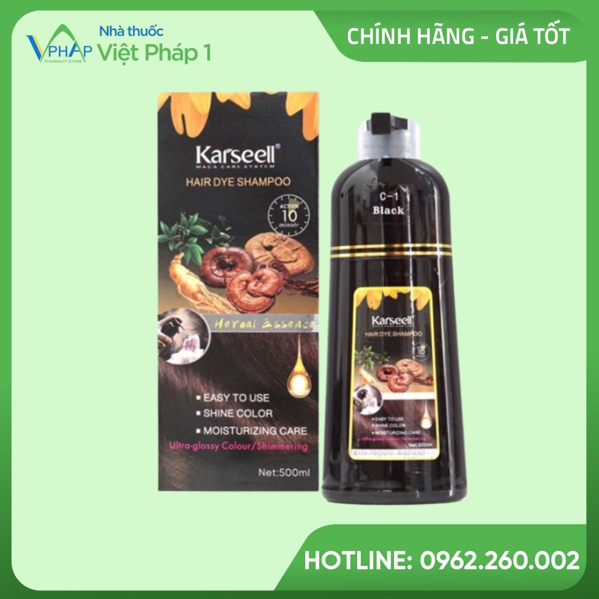 Ảnh hộp và chai dầu gội phủ bạc Kargeell