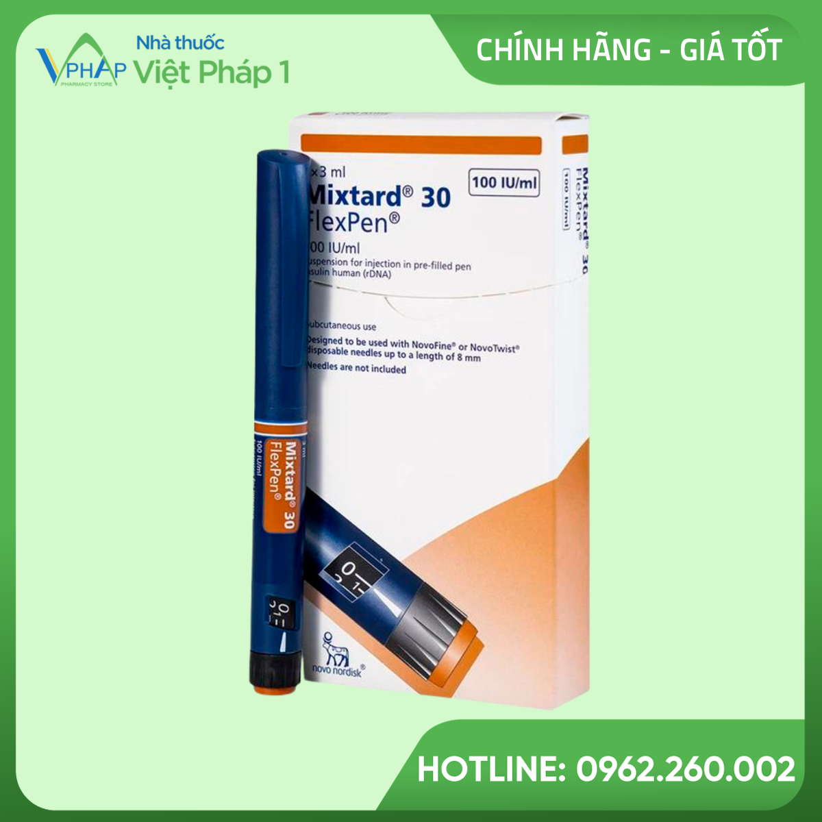 Hình ảnh: Hộp và bút tiêm Mixtard 30 FlexPen 100IU/ml