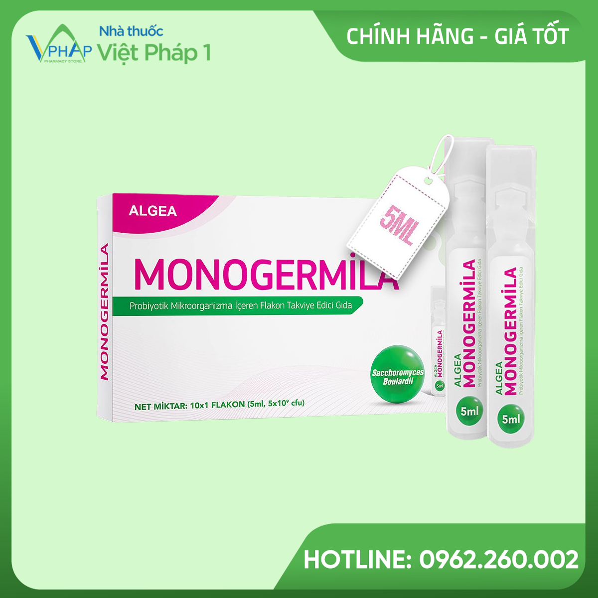 Hình ảnh: Hộp và ống 5ml dung dịch uống Monogermila