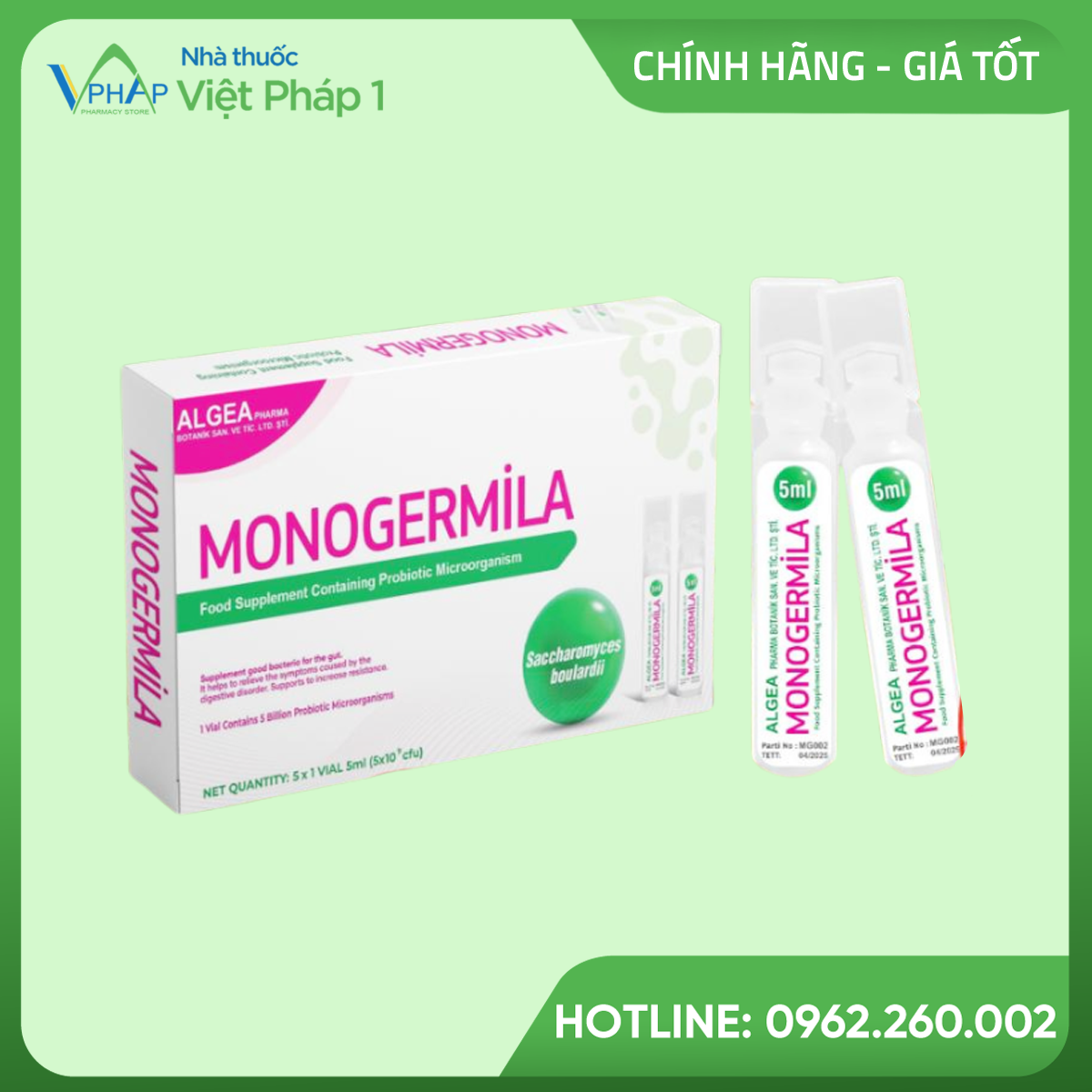 Hình ảnh: Hộp và ống 5ml dung dịch uống Monogermila