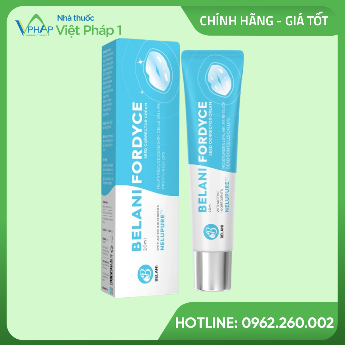 Hình ảnh: Hộp và tuýp 20 ml kem Belani Fordyce