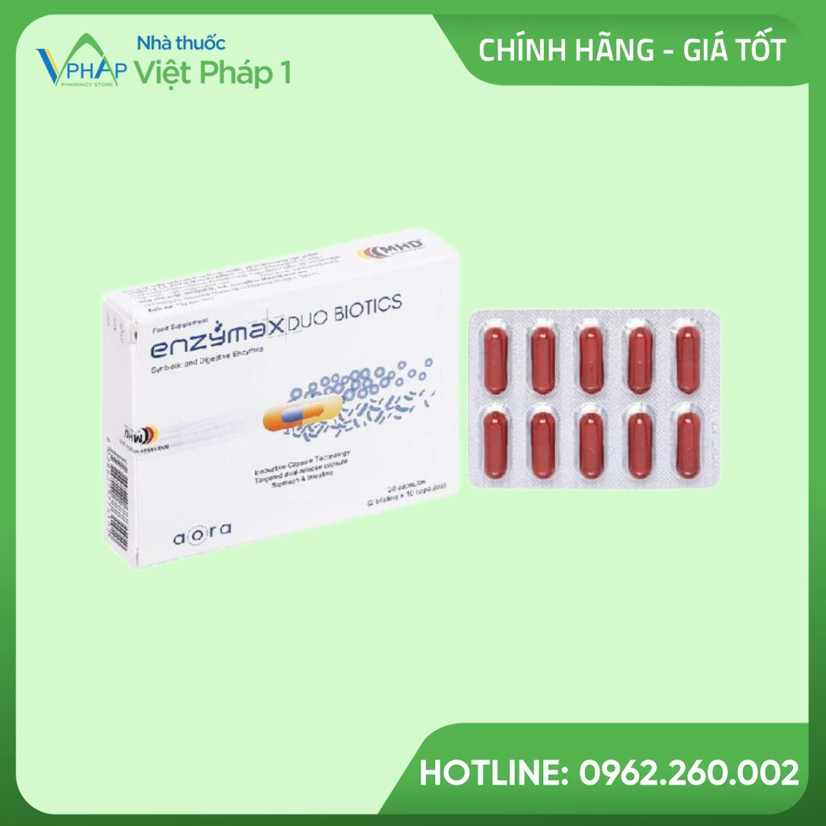 Thực phẩm bảo vệ sức khỏe Hình ảnh hộp sản phẩm Enzymax Duo Biotics