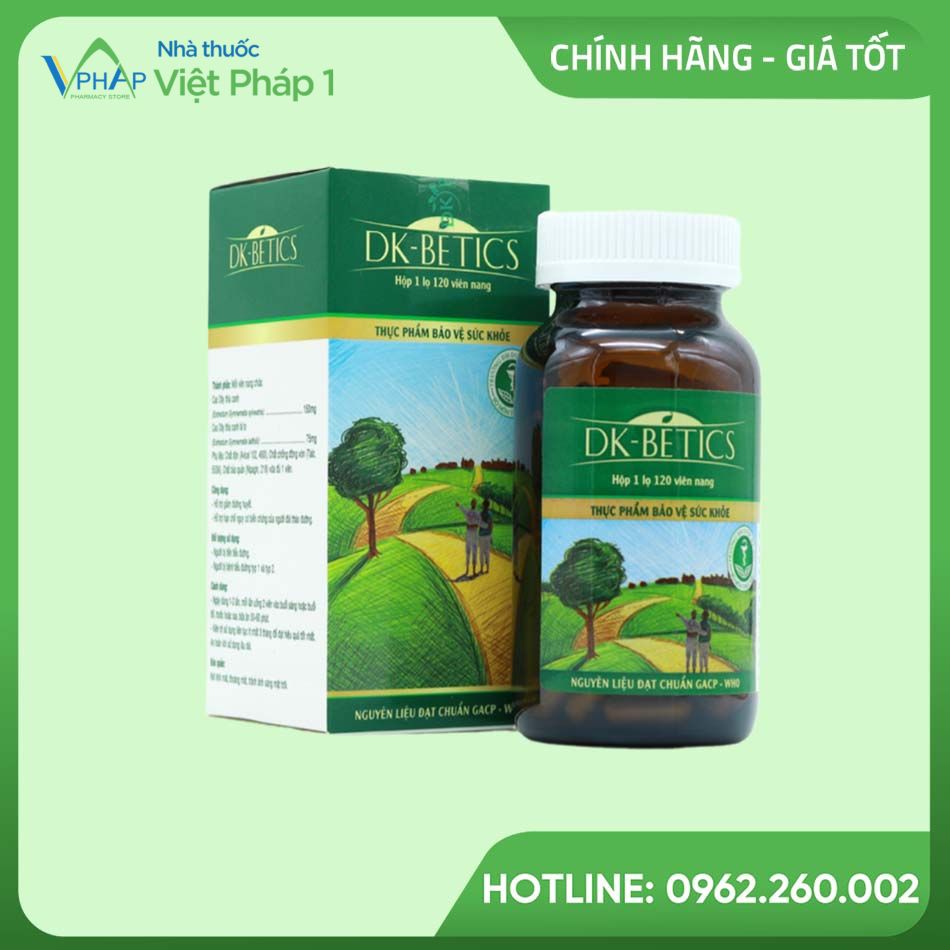 Hình ảnh hộp và lọ sản phẩm thực phẩm bảo vệ sức khỏe DK Betics