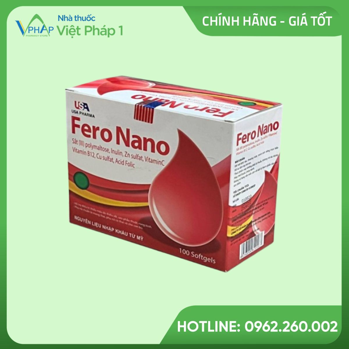 Ảnh hộp sản phẩm Fero Nano 100 viên