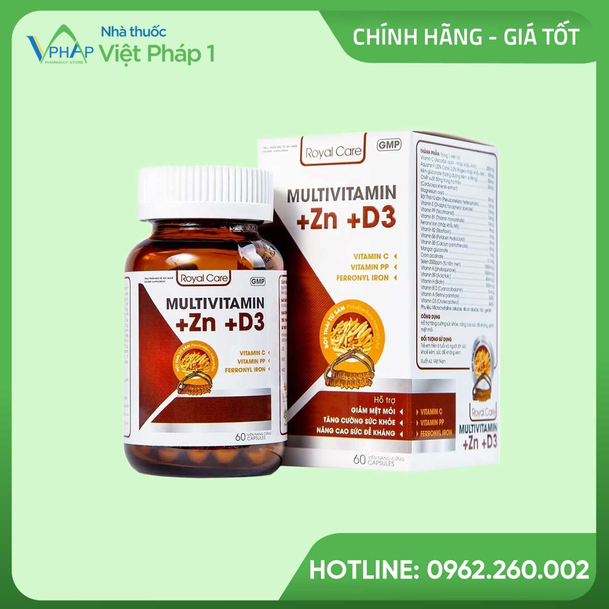 Hộp và lọ Multivitamin + Zn + D3 Royal Care