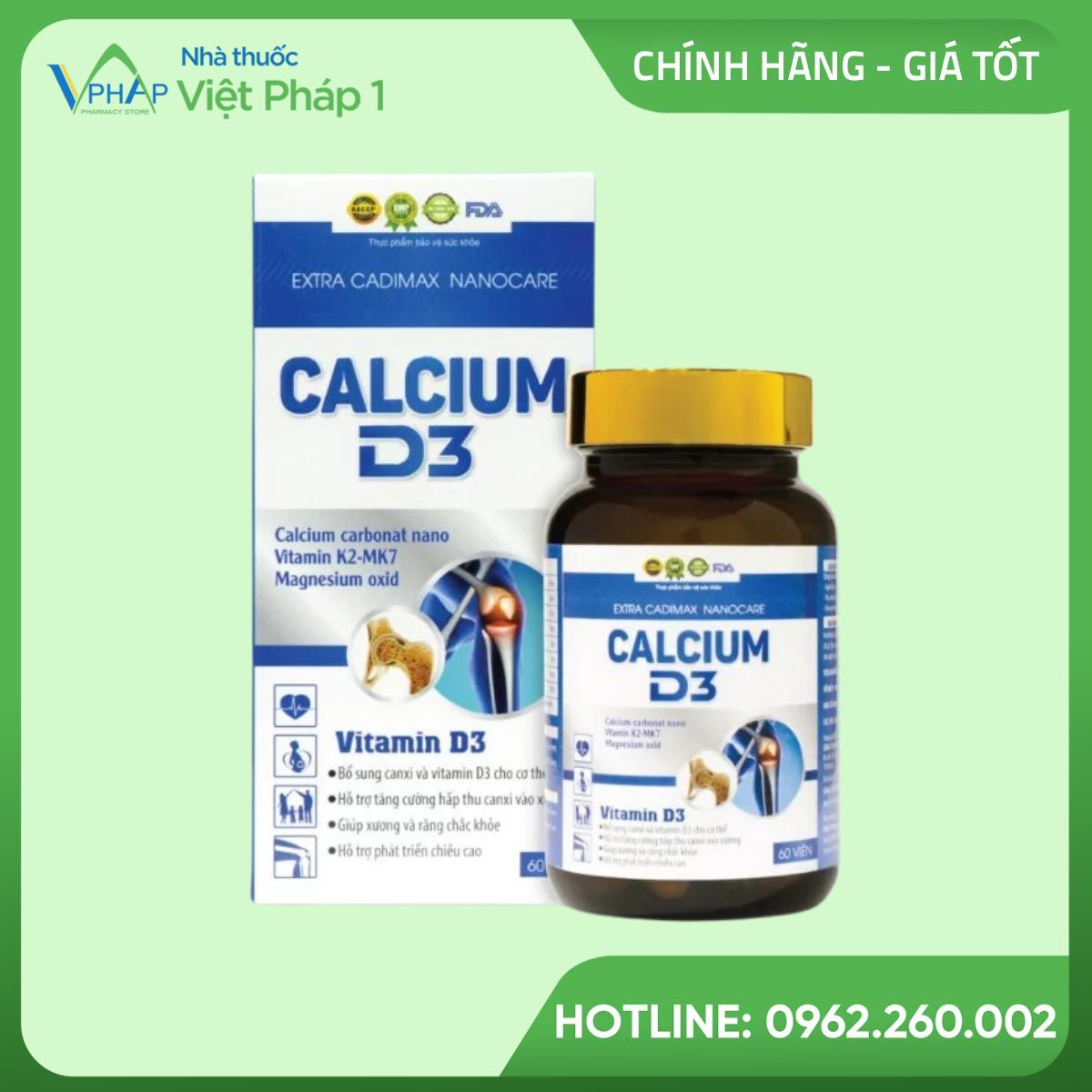 Hình ảnh: Hộp và lọ 60 viên nang Calcium D3 Ecopex Natural