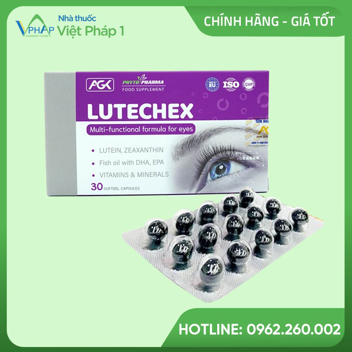 Hình ảnh: Hộp và vỉ 30 viên nang mềm bổ mắt Lutechex