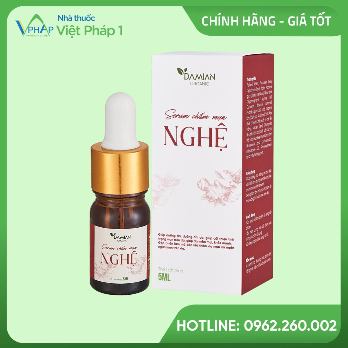 Hình ảnh: Hộp và chai 5ml Serum chấm mụn Nghệ Damian Organic