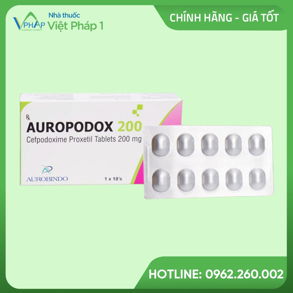 Hình ảnh: Hộp và vỉ 10 viên nén bao phim Auropodox 200