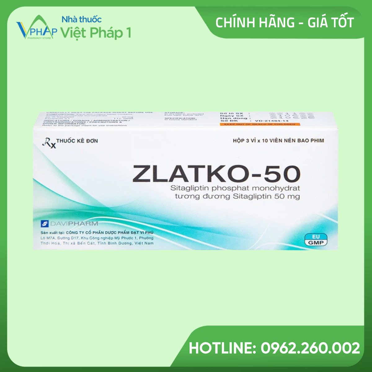 Hình ảnh: Hộp 30 viên nén tròn bao phim thuốc Zlatko-50