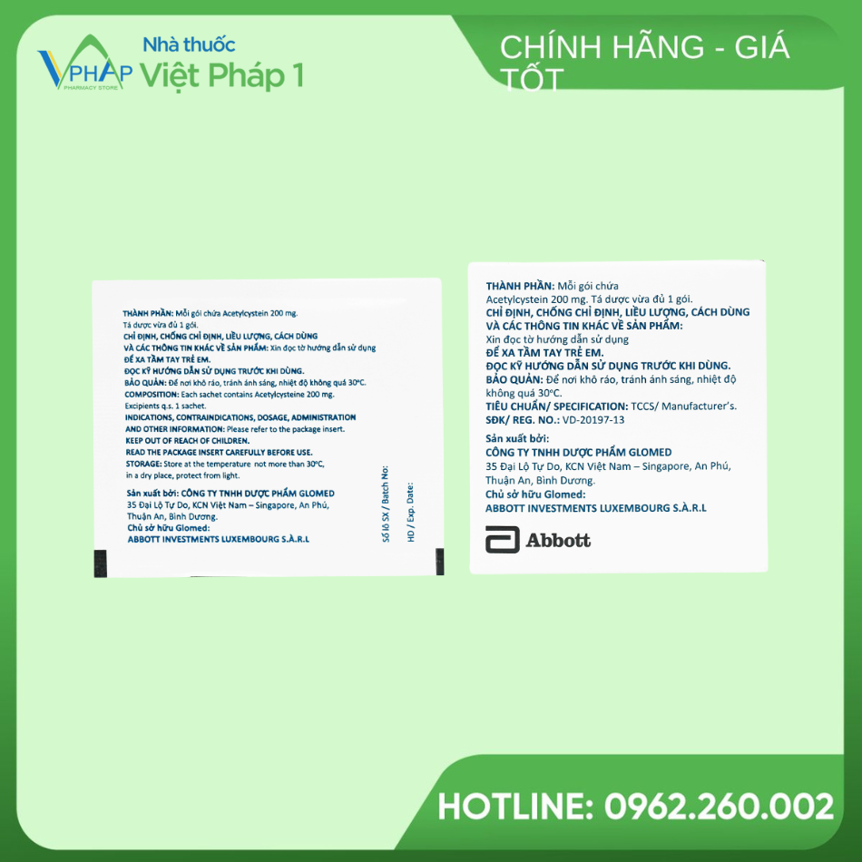 Mặt sau hộp và gói thuốc Glotamuc
