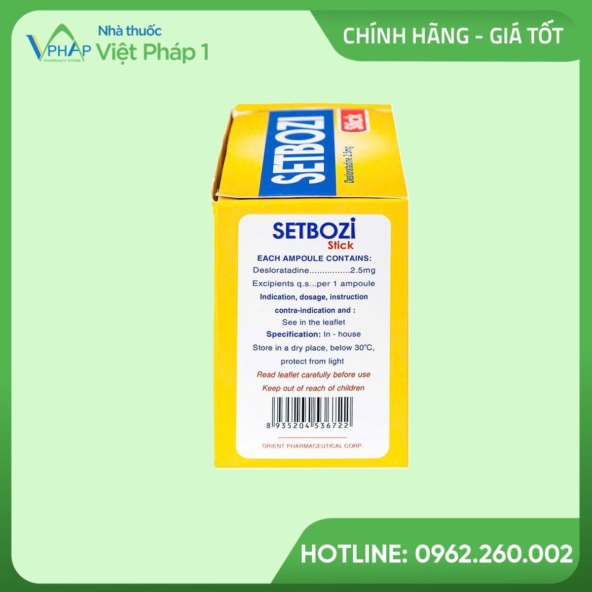Hình ảnh mặt bên ống thuốc Setbozi 