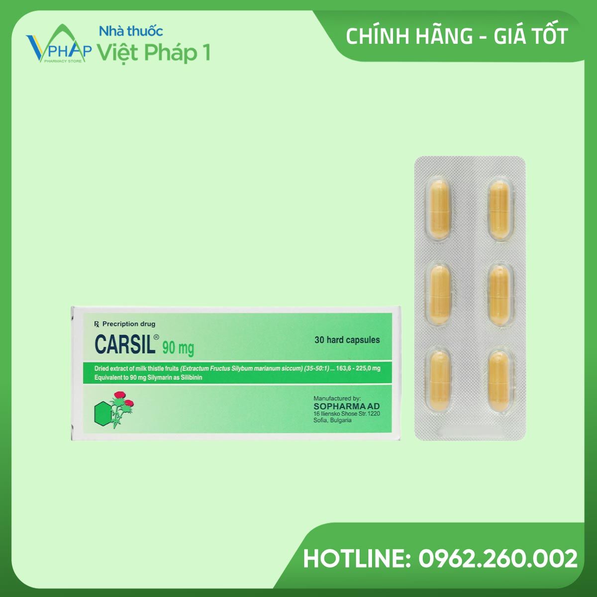 Hình ảnh hộp và vỉ thuốc kê đơn Carsil 90mg