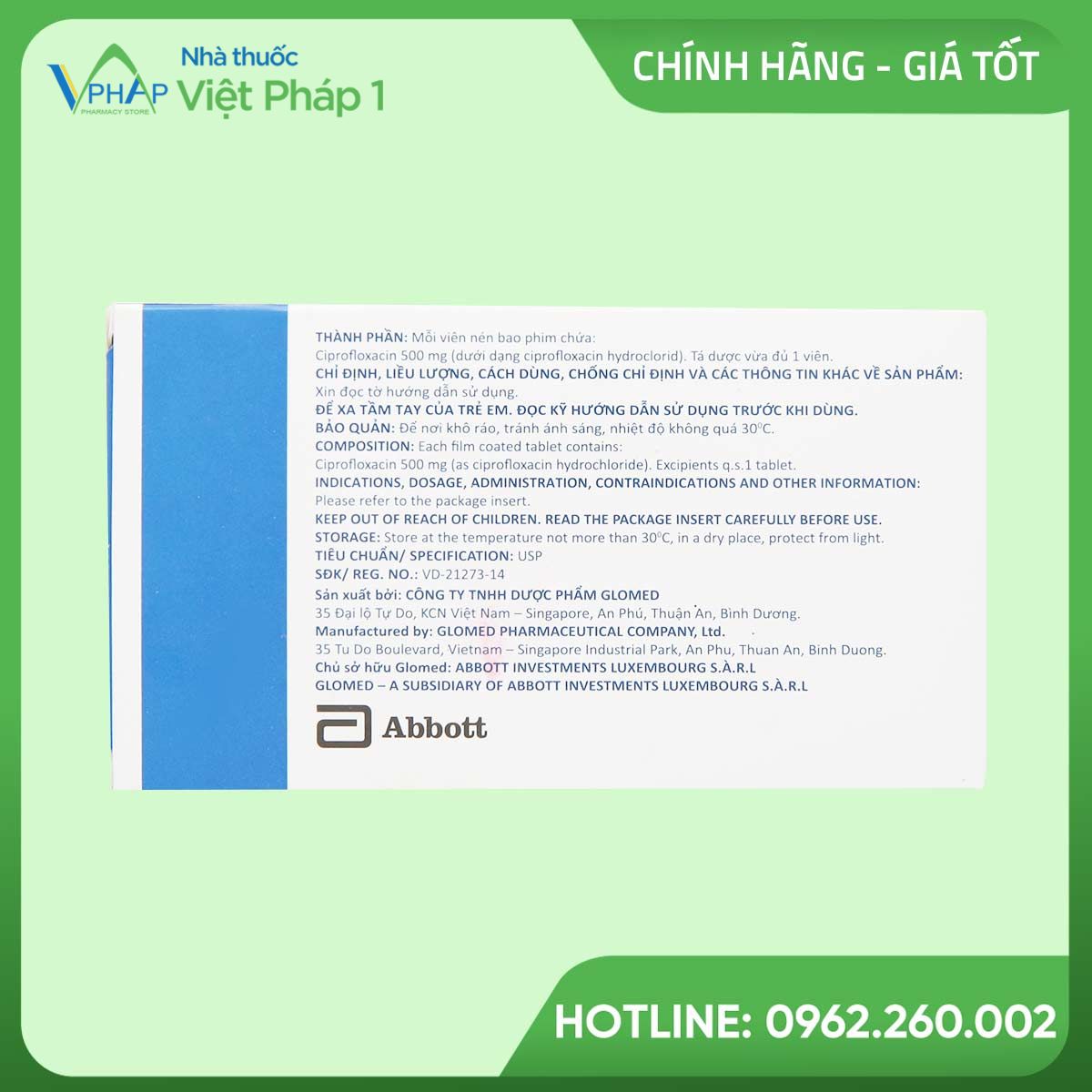 Hình ảnh mặt sau thuốc Glocip 500