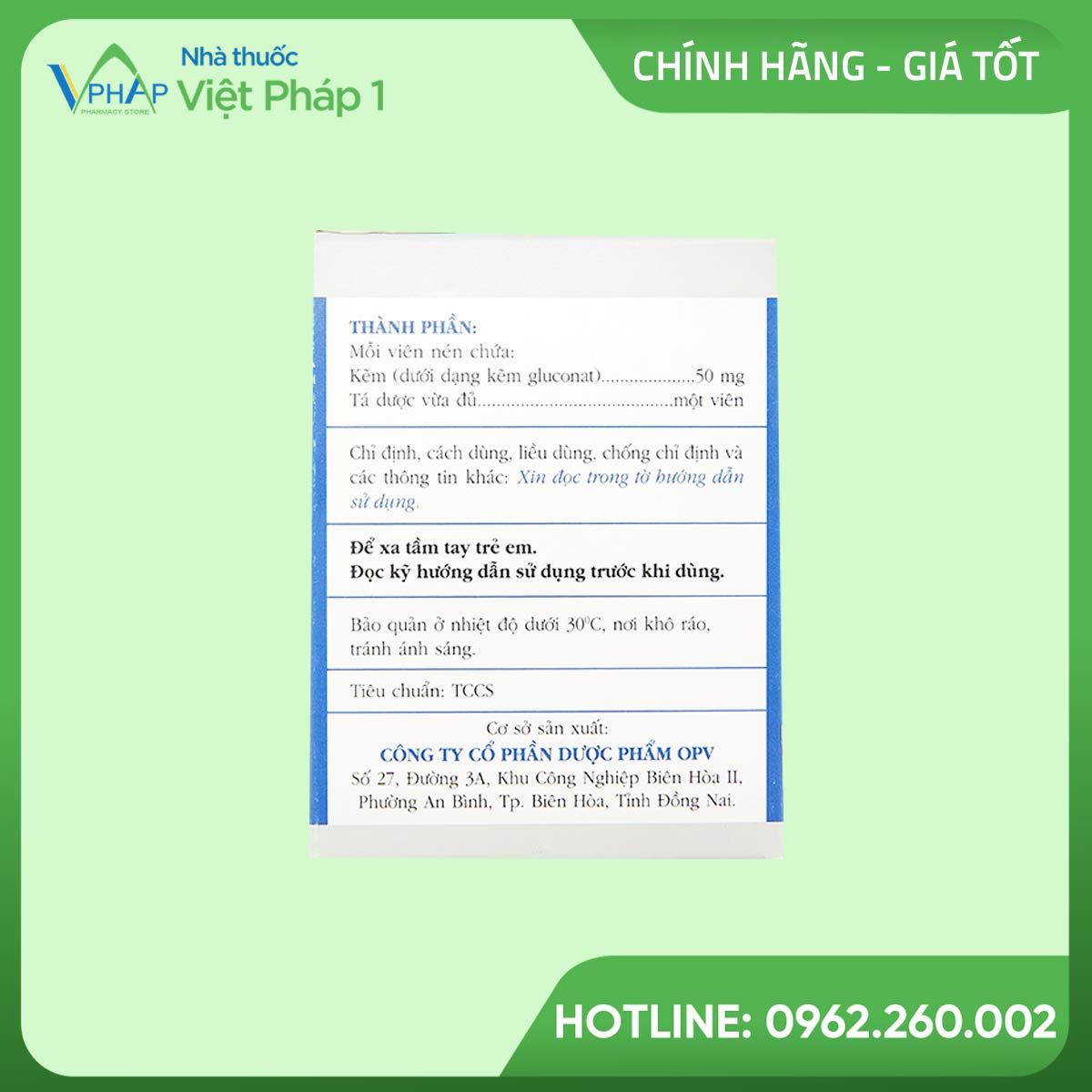 Thành phần thuốc Silverzinc 50