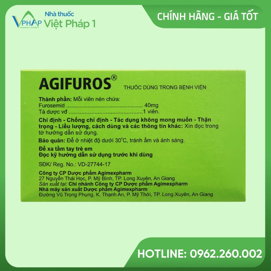 Mặt sau thuốc Agifuros