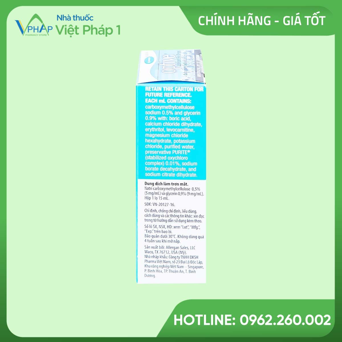 Thông tin hộp thuốc dưỡng mắt Optive