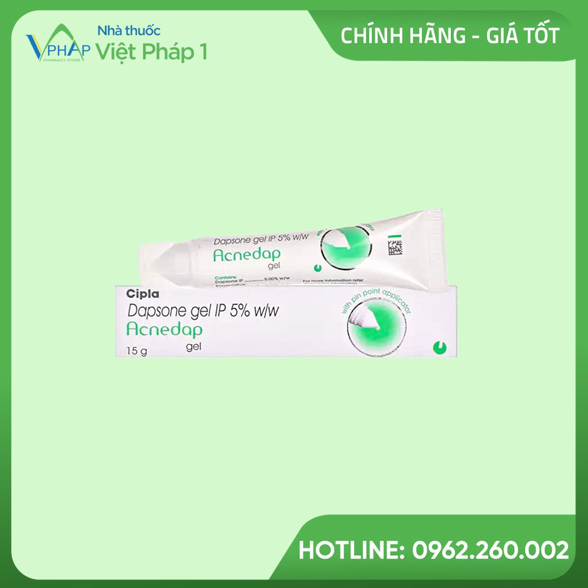 Hình ảnh hộp và tuýp Acnedap Gel